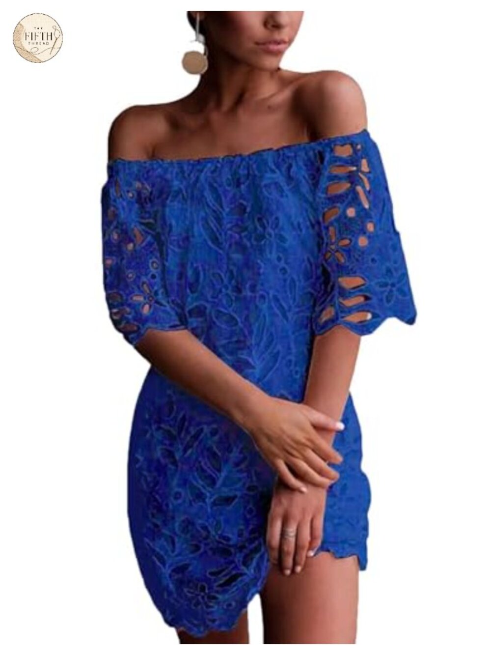 Boho Off the Shoulder Lace Mini Dress Eyelet Floral Short Sleeve